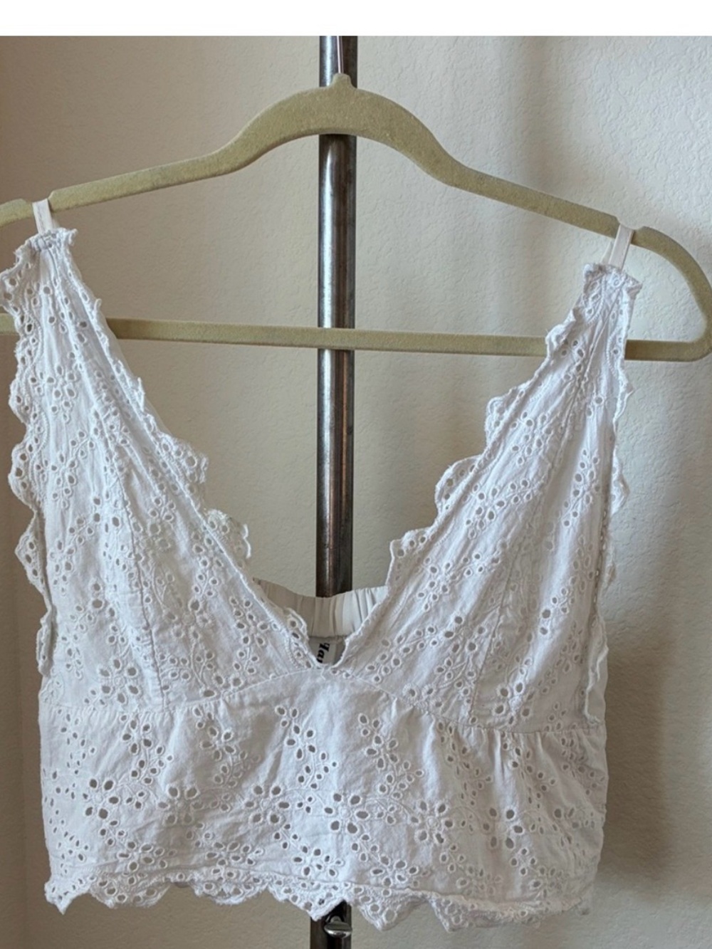 Eyelet Lace White Crop Halter Top Festival Summer BBQ Boho Free People Fairycore